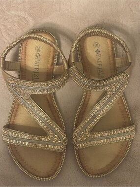 Patrizia by Spring Step Sandals 36 Gold Rhinestone Beaded Boho Flats